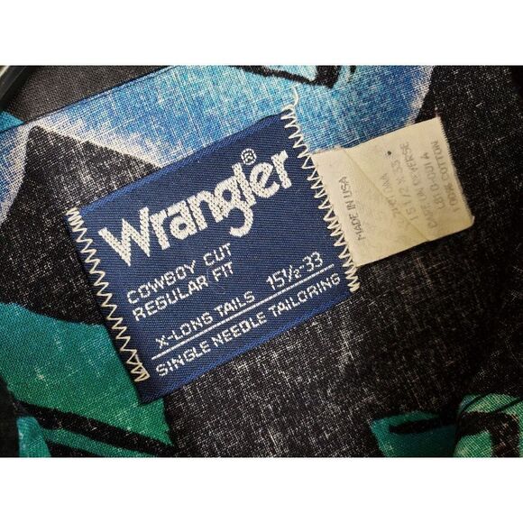 Vtg Wrangler Shirt Mens 15.5 33 Cowboy Brushpopper X-Long Tail Aztec Colorful - Picture 2 of 12